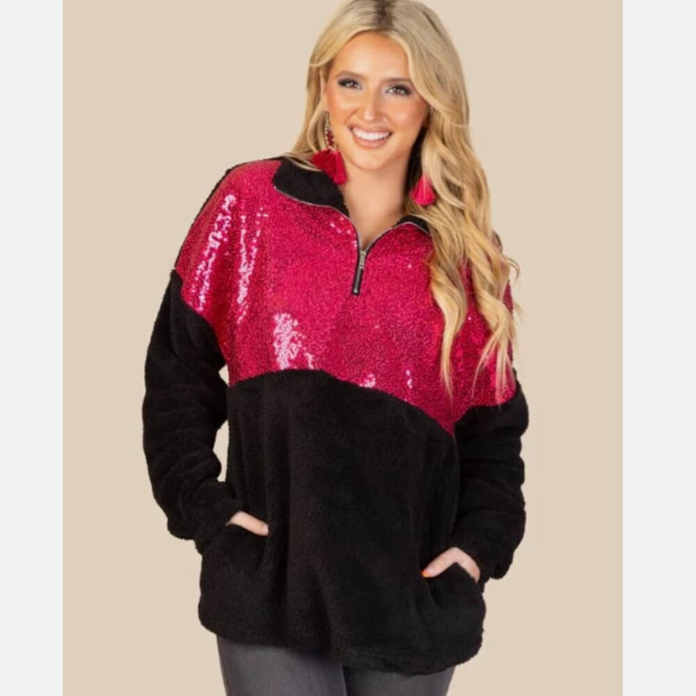 Sunshine & Rodeos Fleece And Sequin 1/4 Zip Pullover